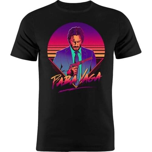 Mens T Shirt Cotton John Wick Synthwave Artwork Black Tee
