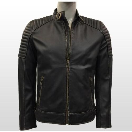 Men Famous Brand Genuine Leather Black Jacket Sheepskin Motorcycle Biker Plus Size Vintage Casual Fashion Worn Looking Belstff