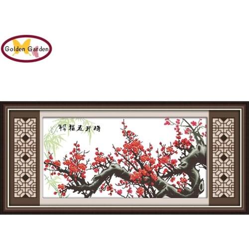 GG Plum Flower Blooming with Blessings Cross Stitch Kits Needlework Chinese Cross Stitch Pattern for Embroidery Wall Decor