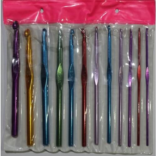 12Pcs Aluminum Bamboo Handle Crochet Hook Knitting Needles Set Multi Coloured Weave Craft Portable Sewing Tools Metal