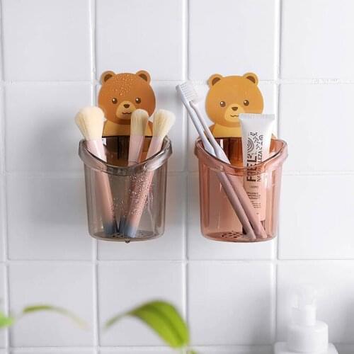 Punch-free Wall-mounted Toothbrush Storage Rack Bathroom Toiletries Drain Rack Lipstick Rack Cartoon Storage Rack