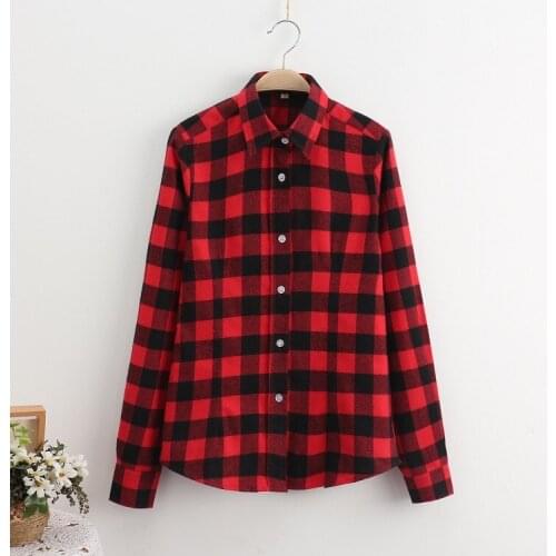 2019 In Spring And Autumn New Cotton Sanded Lady Long Sleeved Shirt Korean Plaid Shirt Slim Backing Thin Coat