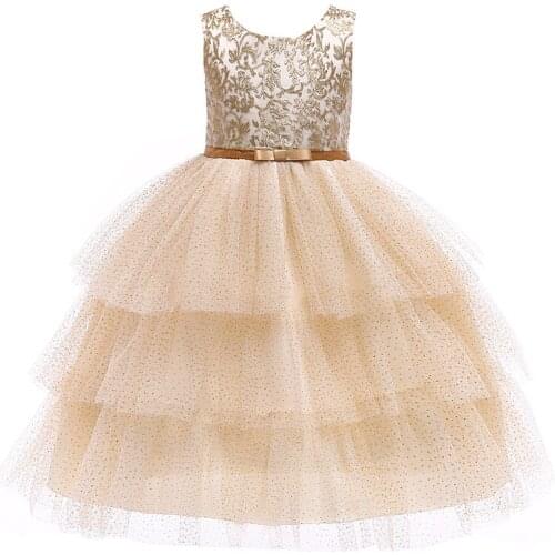 New 2020 Girls Dresses Children Embroidery Top with Layered Tulle Party Wedding Dresses Formal Girls Ball Gown