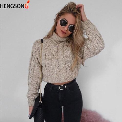Autumn Winter Warm Sweater Women Pullovers Casual Knit Short Cropped Sweaters Fashion Turtleneck Tops