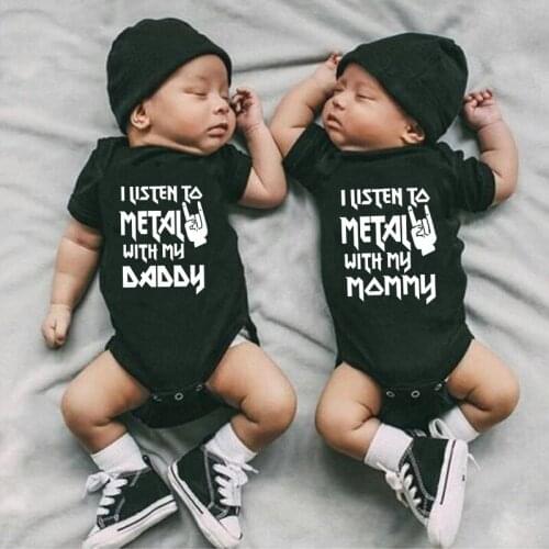 Baby Bodysuit Cotton I Listen to Metal with My Daddy and Mommy Print Clothes Short Sleeve Jumpsuit Baby Boy Girl Infant Outfits