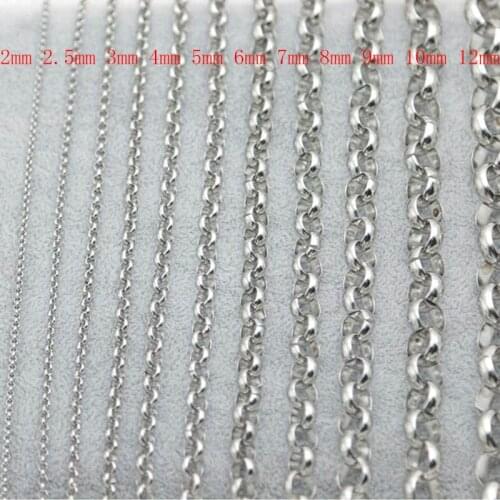 10pcs 316 Stainless Steel 2 2.5 3 4 5 6 7 8 9 10 12mm 24inch rolo necklace Chains for lockets Pendant Women Men