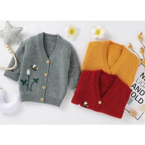 Newborn Baby Long Sleeve Embroidery Coat Winter Fashion Knit Jacket for Baby Girls Knitted Sweater