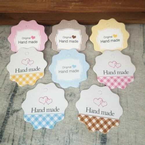 Gift tag Round Shape Handmade With Stripe Lattice Style Label White DIY Wedding Candy Party Decoration Packaging Hang Paper 50pc