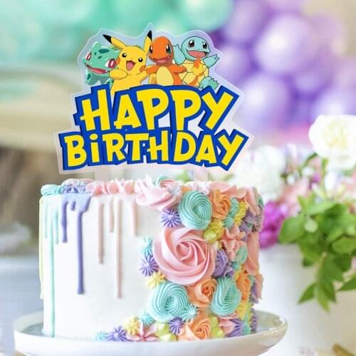Pokemon Go Pikachu Insert Card Cartoon Figures Birthday Decoration Party Cake Topper Pet Charmander Squirtle Bulbasaur Kid Gifts