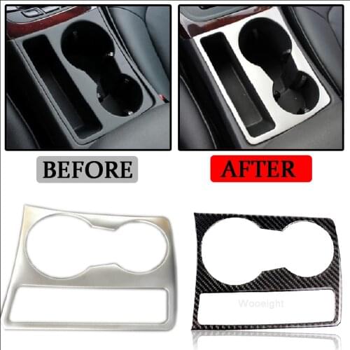 Wooeight Carbon Fiber Silver Car Center Console Water Cup Holder Panel Cover Trim Fit For AUDI A4LA5B8 2009-2014 2015 2016 LHD