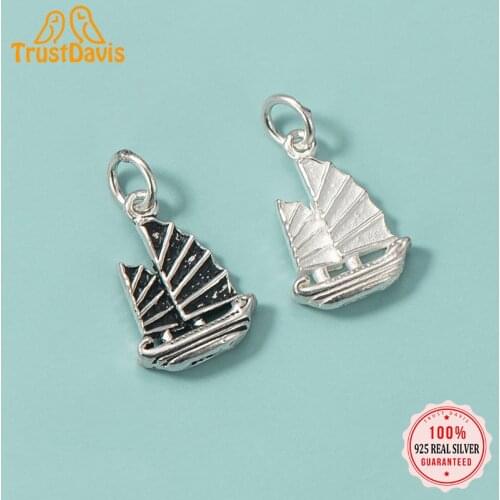 TrustDavis Real 925 Sterling Silver Sweet Personality Sailboat Charm Pendant Handmade DIY Accessories Fine Wholesale HY195