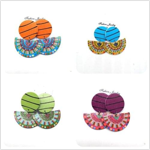 Lovely Round Stud Wooden Earrings can mixed 4 colors
