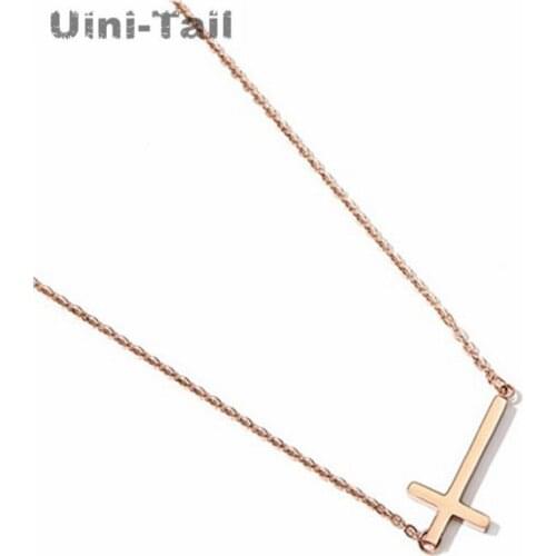Uini-Tail hot new 925 sterling silver simple fashion rose gold cross necklace Korea tide flow high quality silver jewelry GN977