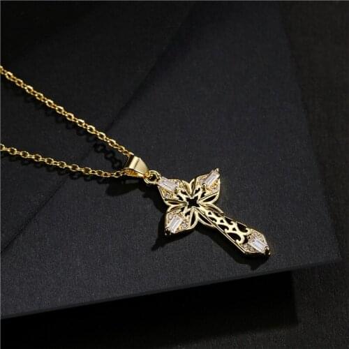 Lucky Female Cross Crystal Pendants Gold colour Chain Necklaces 5A Shiny Choker Necklaces Fashion Jewelry Gifts For Women