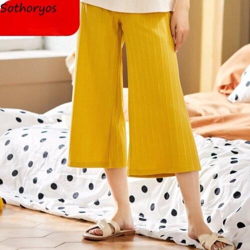 Women Solid Sleep Bottoms Mid-calf Baggy Sweet Girls Nightwear Cozy Simple Teenagers Home Leisure Lounge High Quality Summer Hot