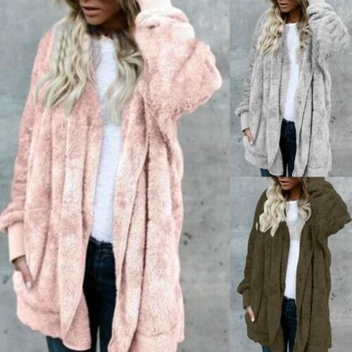 Cardigans Women Autumn Long Sleeve Coat Winter Women Plus Size Solid Color Faux Fur Hooded Coat Long Sleeve Cardigan clothing co