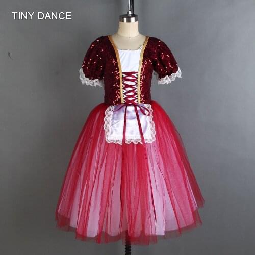 Short Sleeve Sequin Lace Ballet Dress Romantic Tutu Ballerina Dance Costume Dancing Dress 19846