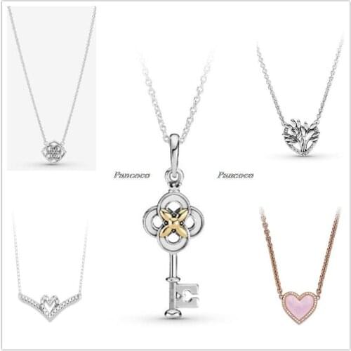 Authentic 925 Sterling Silver Necklace Colours Pink Swirl Heart Necklace For Women Bead Charm Diy Fashion Jewelry