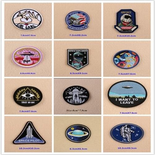 1 PCS UFO Alien parches Embroidered Iron on Patches for Clothing DIY Astronaut Stripes Universe Sewing Space Ship Planet Clothes