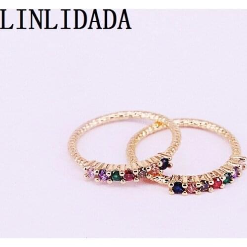 10Pcs simple micro pave rainbow cz zirconia gold color engagement ring women jewelry