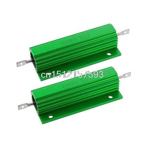 2 Pcs Green 100 Watt 0.3 Ohm 5% Aluminum Shell Wire Wound Resistors
