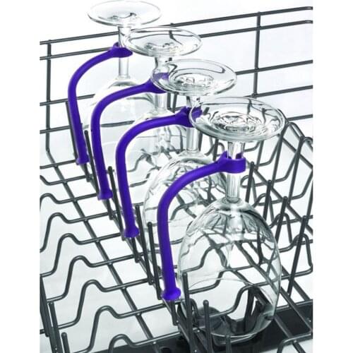 4Pcs Adjust Flexibly Silicone Wine Glass Dishwasher Goblet Purple Holder Safer Stemware Saver Wine Glass Clip Washing Assistant