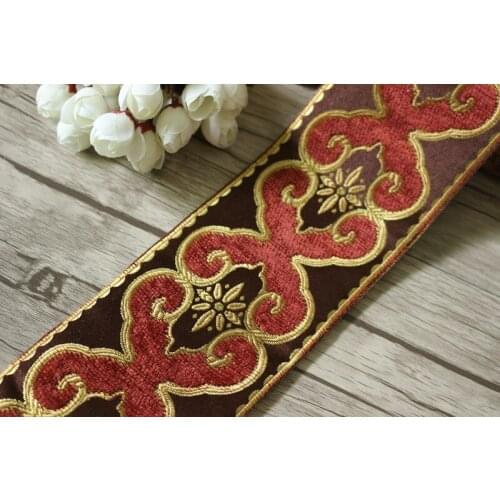 4yards/lot wide 8.5cm Woven Jacquard Ribbon Geometric design with fluff red for curtain and clothing accessory LS-1515