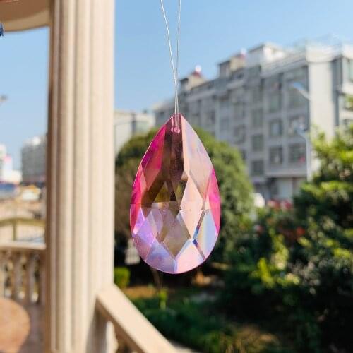 63mm Pink Teardrop Crystal Pendant Suncatcher Crystal Prisms Chandelier Parts Accessories Hanging Drops DIY Home Wedding Decor