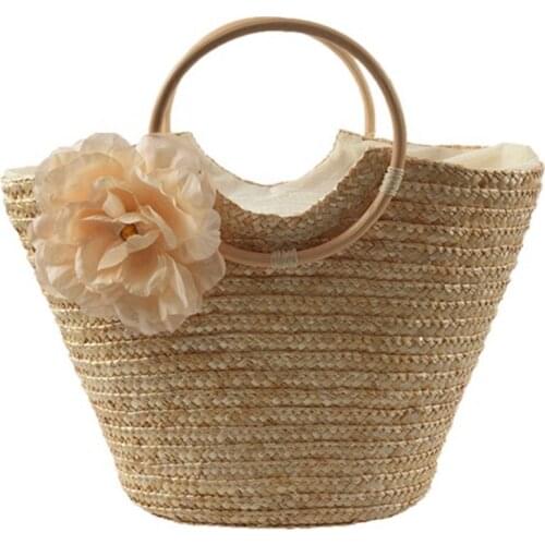 ASDS-Womens Straw Handbag Flower Woven Summer Beach Messenger Tote Bag Basket Shopper Purse