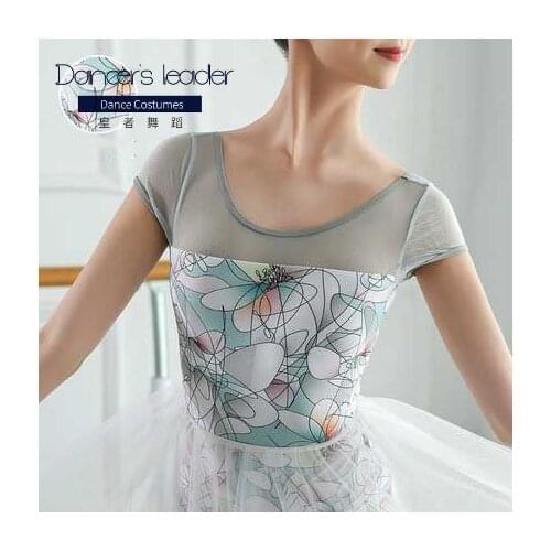 Ballet Leotard Adult Swimsuit Ladies Dancewear Short Sleeve Print Leotard Gymnastics Ballerina Classic Dance Costume