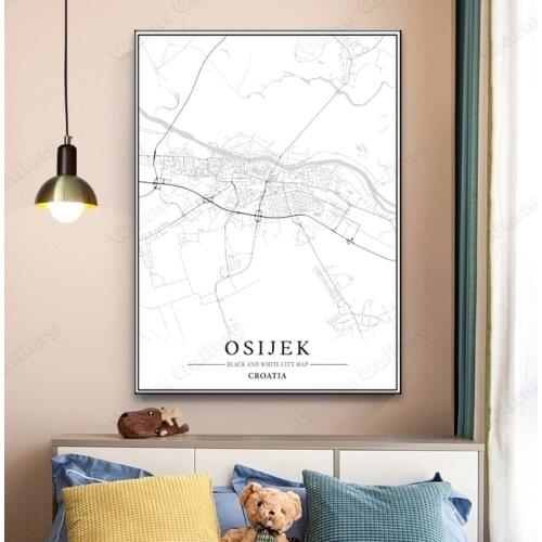 Black and White City Map The Osijek City Map Poster HD Print Wall Art Canvas Nordic Landscape Painting For Home Decor