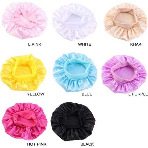 Kids Satin Sleeping Hat Hair Cap Silky Solid Wide-brimmed Girl Night Sleep Care Bonnet Nightcap For Children Unisex Hair Jewelry