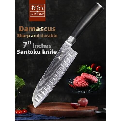 GAINSCOME 7'' Inchs Santoku Knife Japanese Chef Knives VG10 Damascus Steel Professional Kitchen Knive With Ergonomic G10 Handle