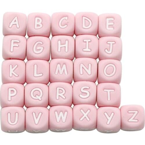 Joepada 10Pc/lot Pink Silicone Alphabet Letter Beads DIY Baby Teething Pacifier Accessories Food Grade Silicone Baby Teether