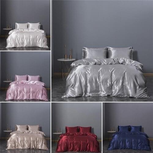 Upgraded 100% Satin Silk Bedding Set Luxury Quilt Duvet Cover and Pillowcase Bed Sheet Set Single Double Bedclothe Silky Bed Set