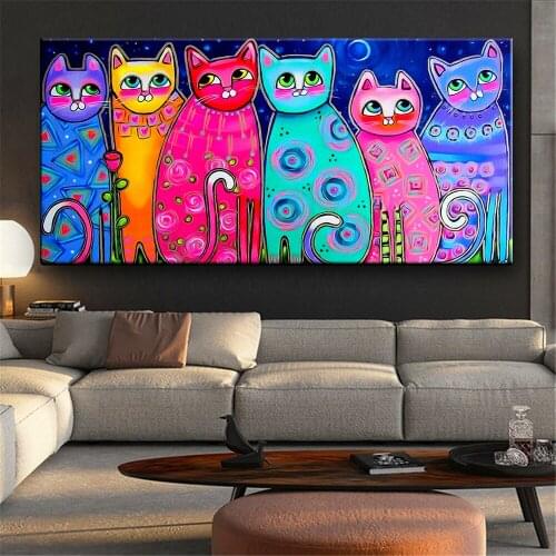 Colorful Cats Canvas Paintings For Kids Room Wall Posters And Prints Art Decorative Canvas Prints Cuadros Picture Home Decor