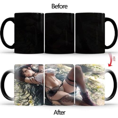 Creative Black pantyhose Discoloration mug,Color Changing Cup Ceramic Discoloration Coffee Tea Milk Mugs Novelty Gifts BSKT-079