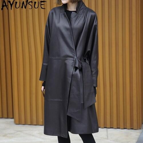 AYUNSUE Genuine Leather Jacket Women Korean Oversized Natural Sheepskin Coat Female Long Windbreaker Autumn Spring Coats KJ6499