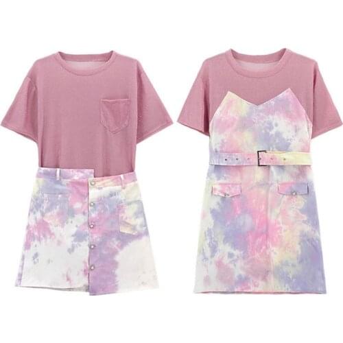 Summer Sweet Dress Womens Short Sleeve O-neck Dress Ladies Fashion Patchwork Iridescent Cloud Korean Version Girlfriend Clothes