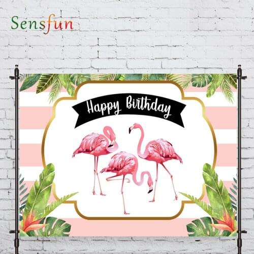 LEVOO Photography Backdrop Flamingo Birthday Palm Features Stripe Prop Fabric Photography Backdrop Photocall Photobooth