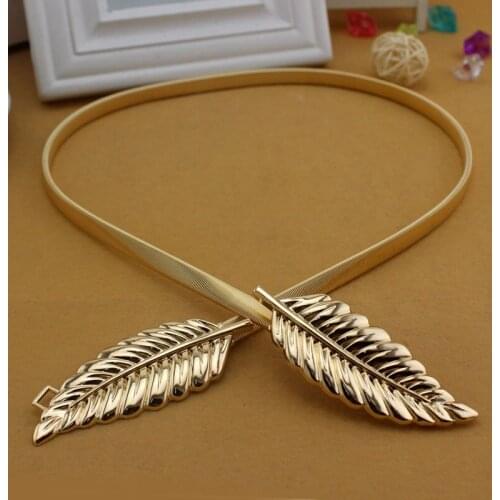 Metal Gold and Silver Wedding Belts Decorative Leaf Buckle Elastic Bridal Belt Sashes Wedding Accessories Formal Dress Belt