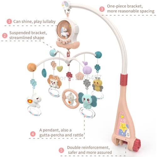 Baby Crib Remote Mobiles Rattles Music Educational Toys Rotating Bed Bell Nightlight Rotation Carousel Cots 0-12M Newborns Toys