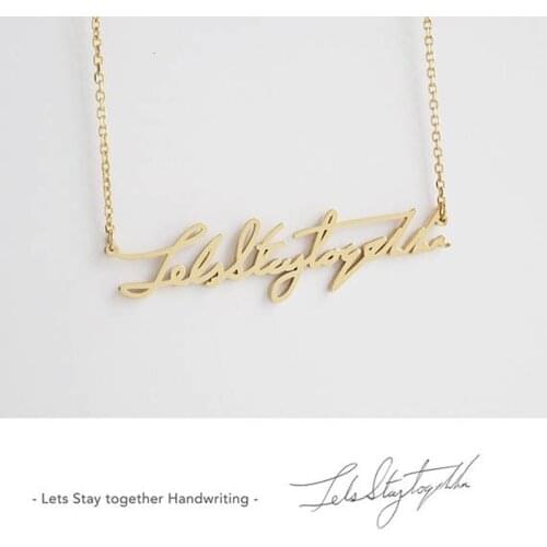 Fashion Gold Stainless Steel Plate Necklaces For Women Handwriting Handmade Name Personalized Signature Choker Jewelry Best Gift