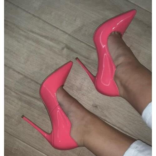 Moraima Snc Newest Pointed Toe High Heel Shoes Rose Pink Patent Leather Stiletto Pumps for Woman Slip on Dress Heels 35-43