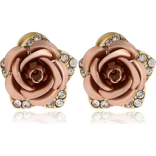 2018 New arrive Flower Crystal Earrings For Women Party Rose flower Blue Red Romantic Boho Fashion Jewelry