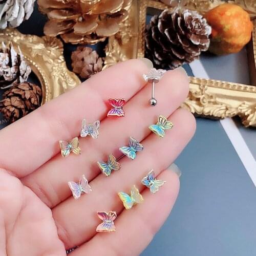 Wholesale Colorful Butterfly Earrings For Women Teens Girls 2021 New Aurura Colors Titanium Steel Earring Studs Fashion Jewelry