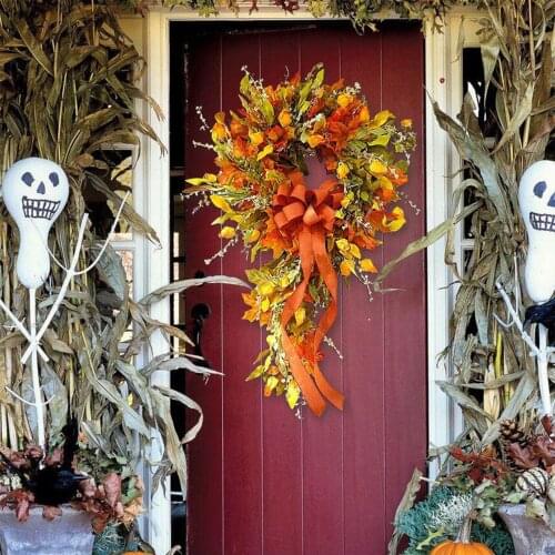 Autumn Coloured Rattan Wreath Wall Home Decoration Harvest-festival Hanging Simulation Maple Leaf Hanging Wreath For Door Home