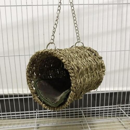 Bird Nest Bed Grass Tunnel Hammock Hanging Parrot Pet Cage Ornament Decoration