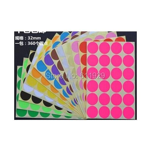 Free shipping dia.3.2cm 360pcs a lot colorful round blank paper stickers/gift packing label/price tag/DIY blank sticker/logo