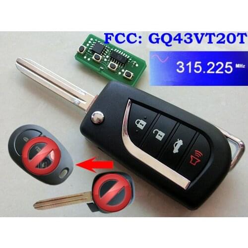 RMLKS 4 Button Floding Flip Remote Key Fob 315MHz With 4D67 72G H Chip Fit For Toyota Sienna Van FCC ID : GQ43VT20T TOY43 Blade